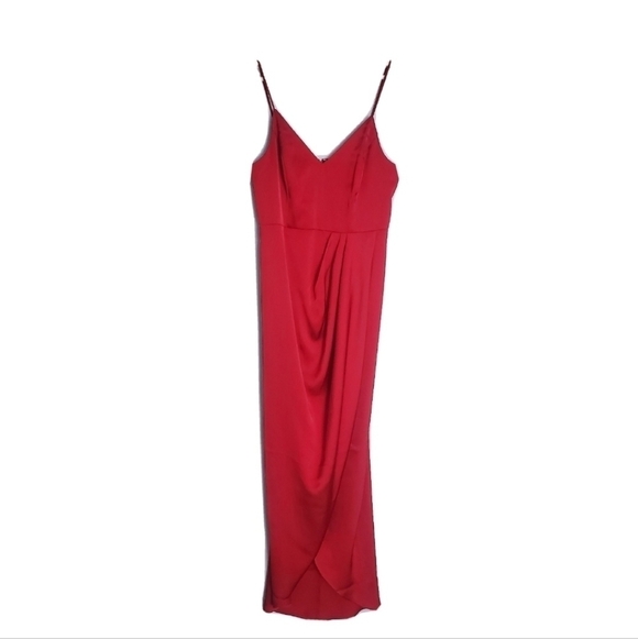 Express Red Satin Spaghetti Strap Wrap Dress - Picture 2 of 5
